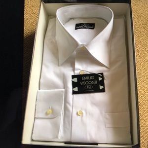 New EMILIO VISCONTI Mens 100% Cotton shirt,Col.White,US Size 16.5.Made in Italy.